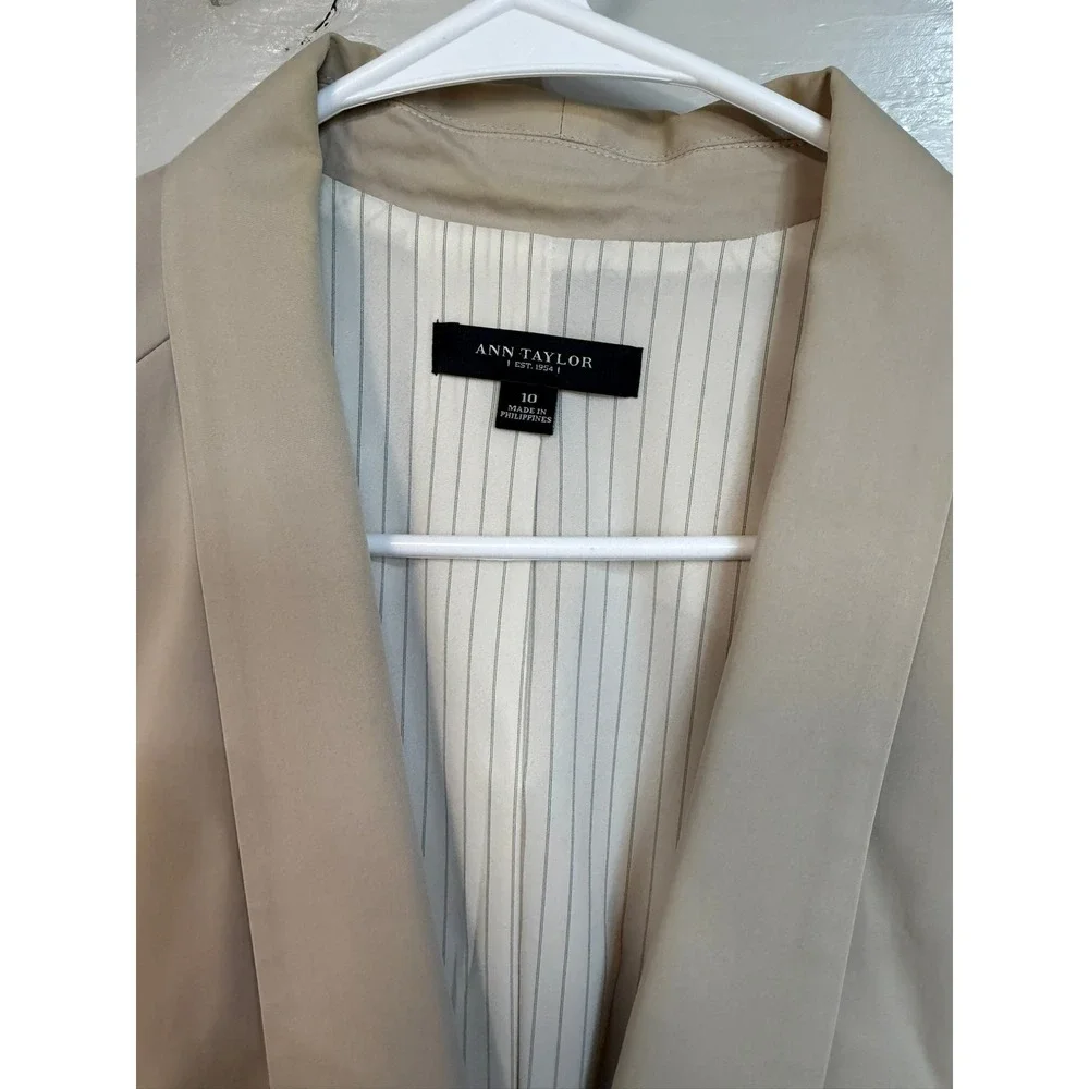 Ann Taylor Tan Shawl Lapel Single Button Cotton Blend Blazer Jacket Size 10